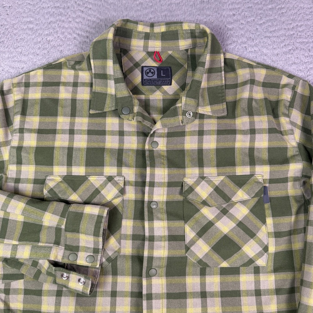 Magpul Industries Shirt Mens Large Green Yellow Plaid Flannel Snap Button